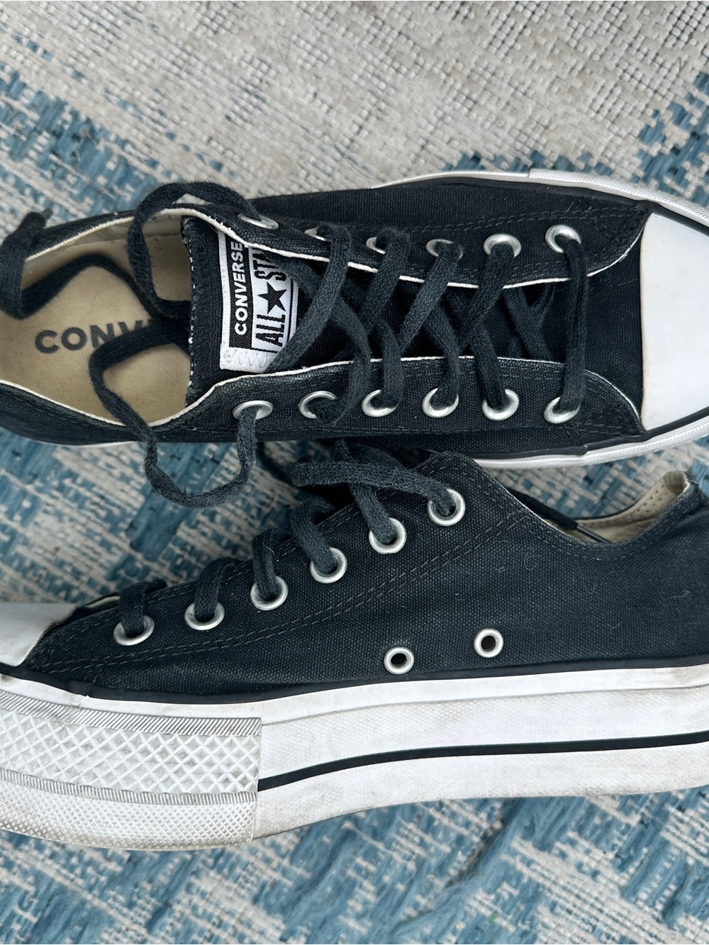 Converse Low Top Platform Stack Sneakers in Black and White
